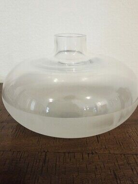 Vintage MCM Clear Frosted Glass Squat Onion Vase Round Art Glass  Italian